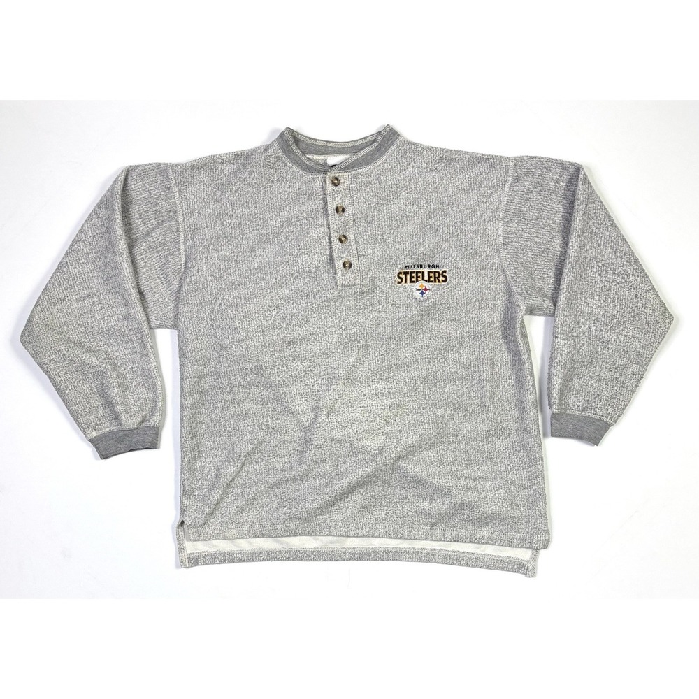 Vintage 1998 Pittsburgh Steelers The Edge Henley Sweatshirt Men's L Gray NFL